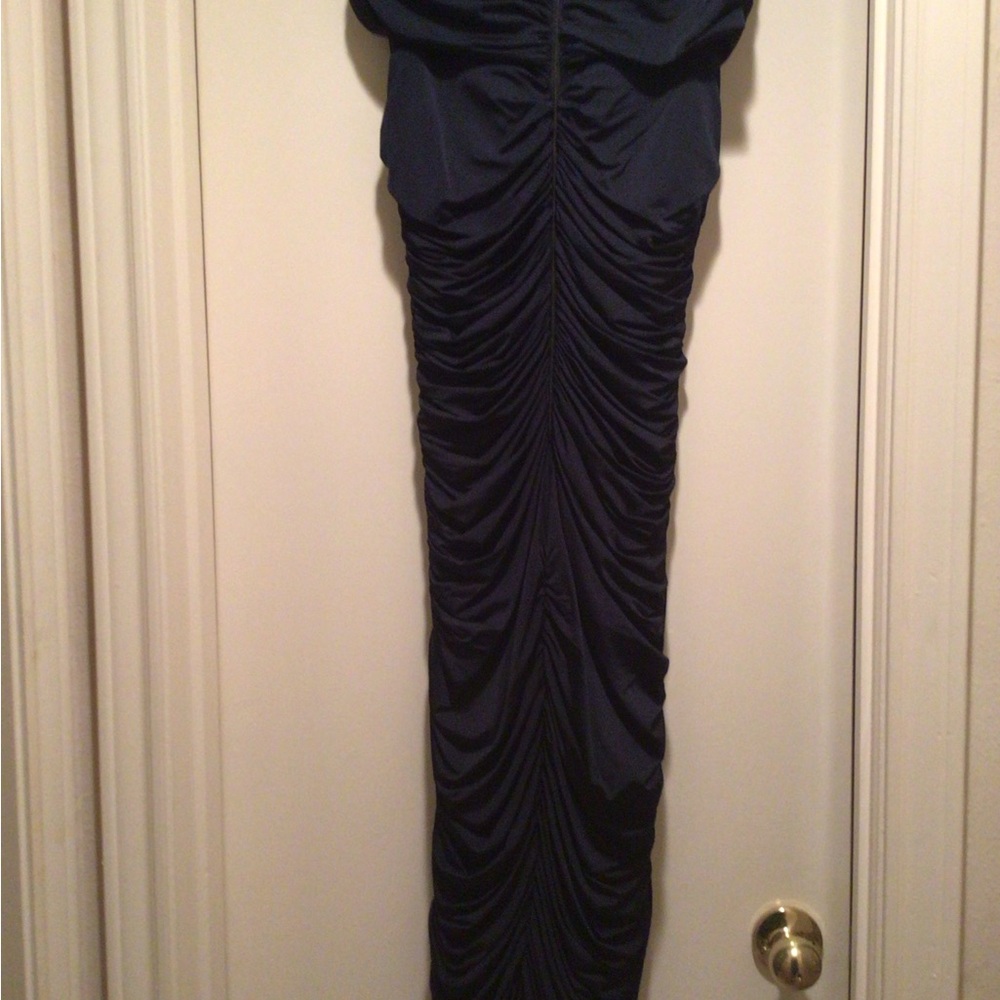 Elegant Navy Blue Ruched Dress